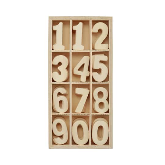 8 Packs: 60 ct. (480 total) 1.375" Punch Cut Wood Numbers Set by Make Market®